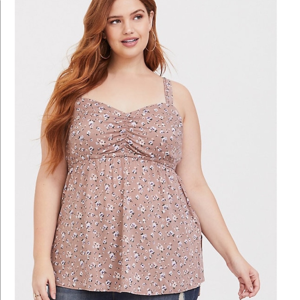 Tan Challis Ditsy Floral Babydoll Cami